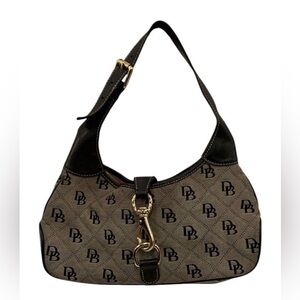 Dooney & Bourke Tan and Black Signature Shoulder Bag with Gold Hardware